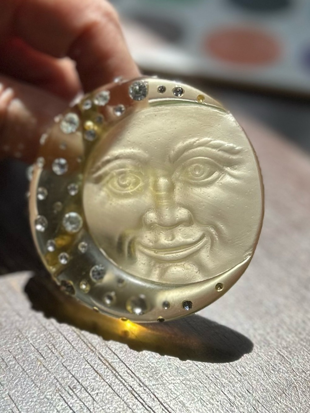 Celestial Moon Face Brooch with sparkling detail